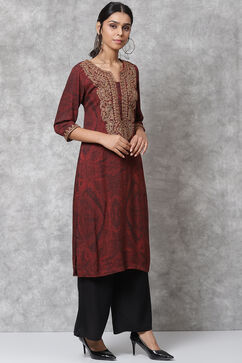 Red Velvet Straight Kurta image number 3