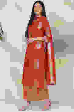 Red Straight Cotton Straight Kurta Palazzo Suit Set image number 4