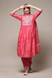 Bright Pink Cotton Blend Layered Kurta Salwar Suit Set