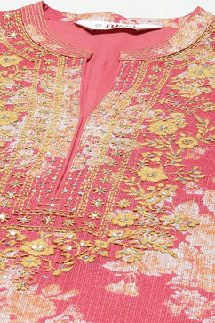 Red Poly Cotton Straight Printed Kurta image number 1