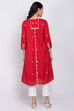 Red A-Line Eco Cotton Yarndyed Kurta image number 4