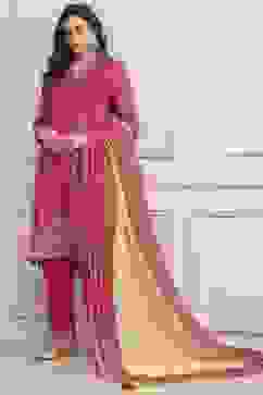 Fuchsia Cotton Straight Kurta Pants Suit Set image number 0