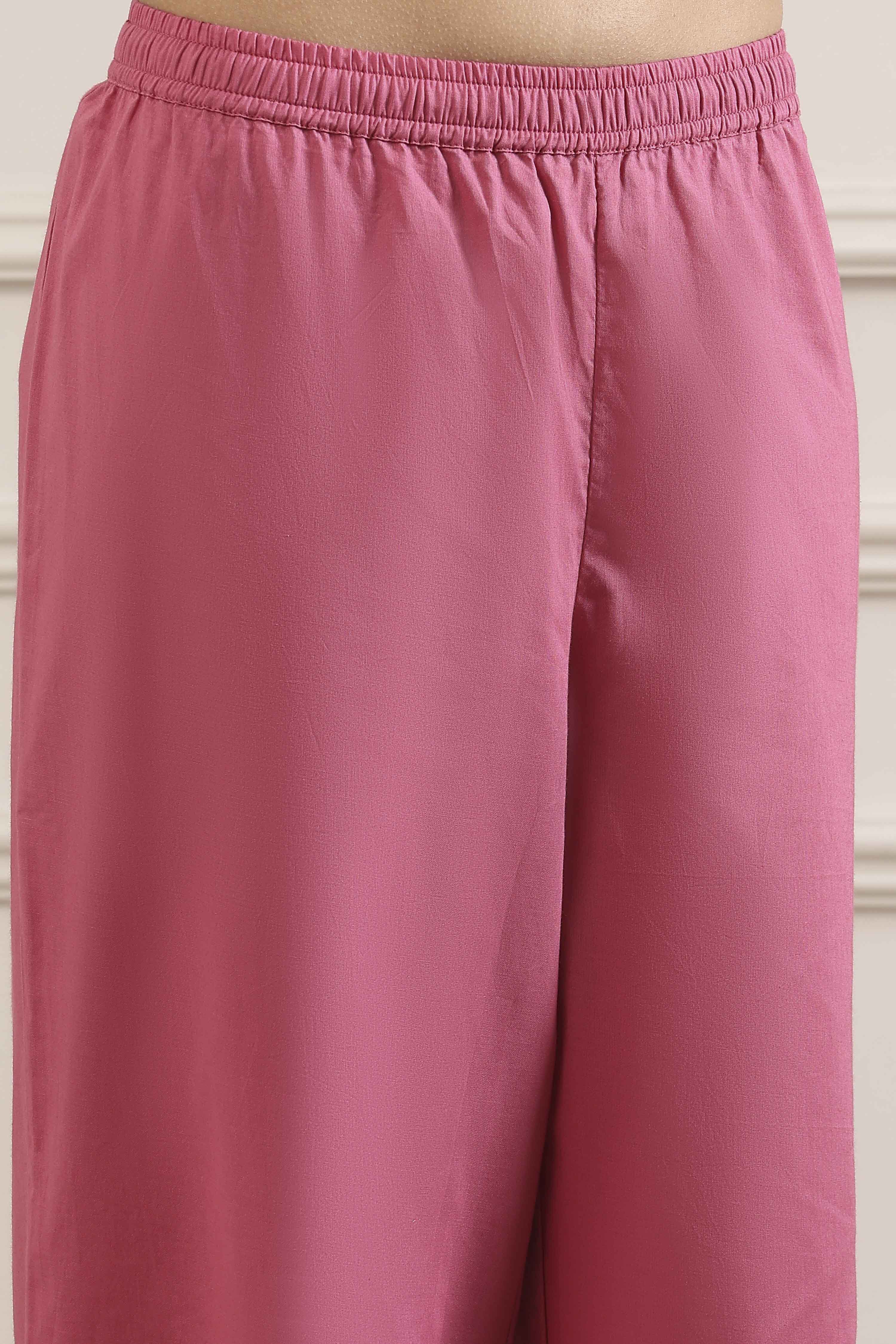 Pink Cotton Straight Suit Set image number 2