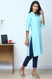 Mint Green Cotton Flax Straight Kurta image number 4