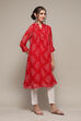 Red Polyester Straight Printed Kurta image number 5