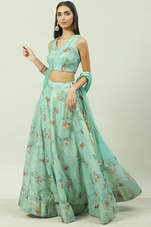 Sea Green Cotton Blend Lehenga Set image number 5