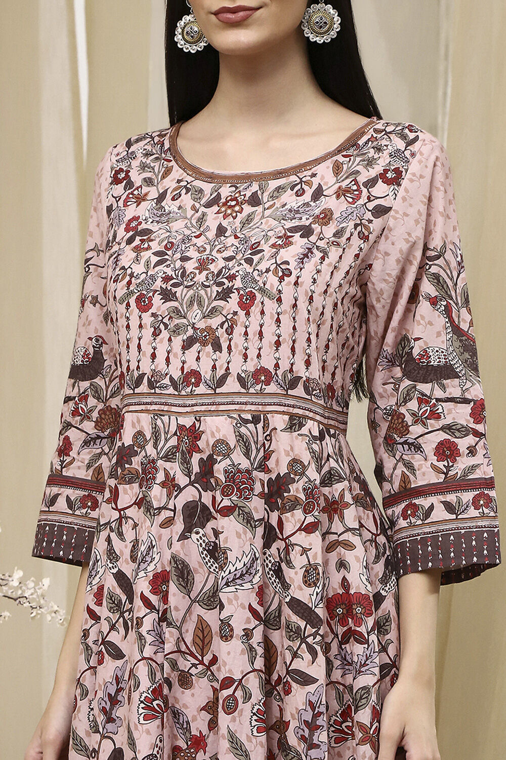 Beige Cotton Anarkali Printed Kurta Suit Set image number 1