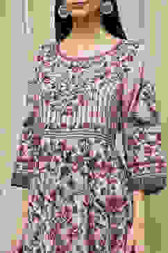 Beige Cotton Anarkali Printed Kurta Suit Set image number 1