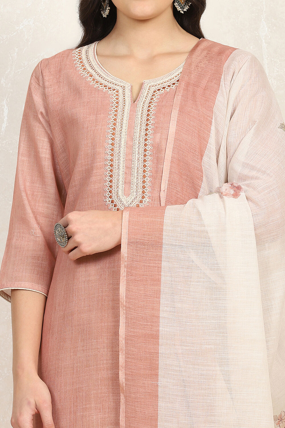 Peach Cotton Unstitched Suit Set image number 2