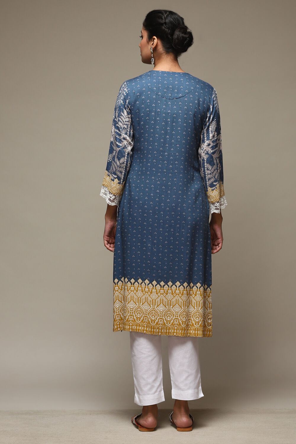 Denim Blue LIVA Straight Printed Kurta image number 3