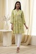 Lime Green Printed Straight Short Kurta image number 0