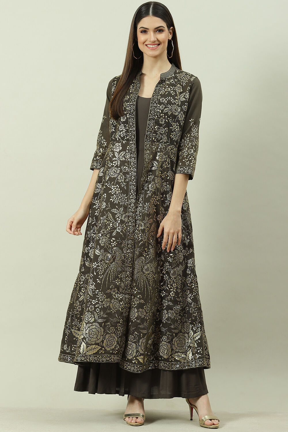 Buy Charcoal Art Silk with Cape Printed Dress Dress Inner for N