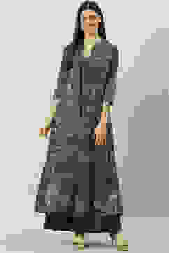 Charcoal Art Silk with Cape Printed Dress image number 0