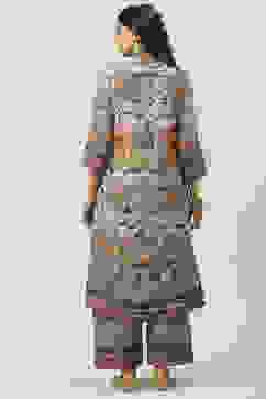 Blue Art Silk Asymmetric Kurta Palazzo Suit Set image number 4