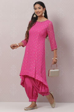 Fuschia Art Silk Asymmetric Kurta Set image number 6