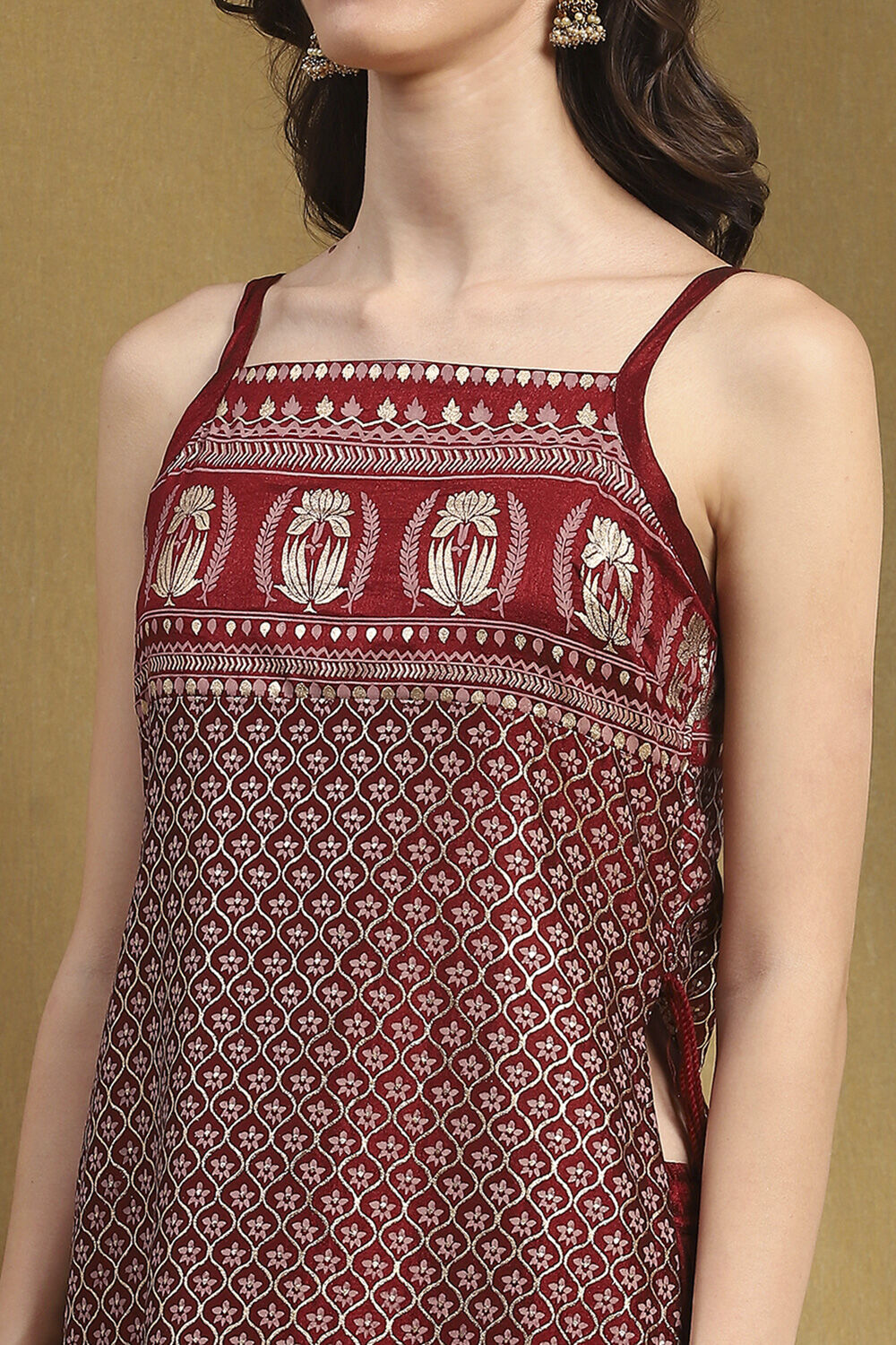 Grey Silk Floral Hand-Block Printed Festive Straight Kurta image number 1