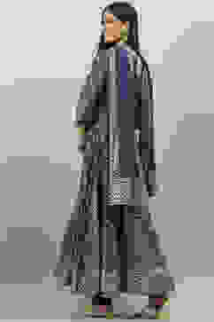 Navy Blue Cotton Anarkali Kurta Churidar Suit Set image number 4