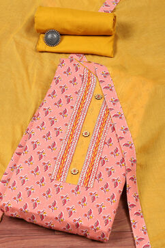 Peach Cotton Handloom Unstitched Suit Set image number 0