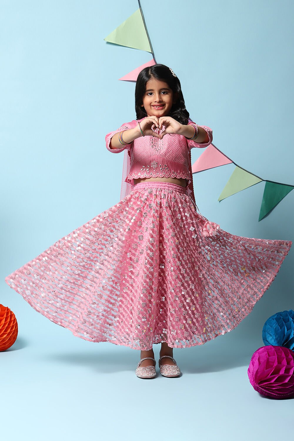 Pink Modal Lehenga Set Biba India