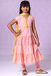 Coral Cotton Tiered Kurta Churidar Suit Set image number 2