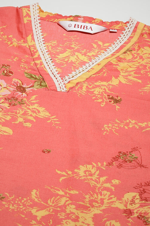 Coral Cotton Straight Kurta Cross Yoke Salwar 2 Piece Set image number 1