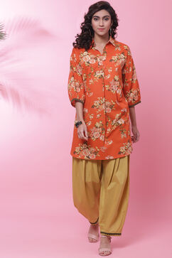 Orange Cotton Straight Kurta Salwar Suit Set image number 0