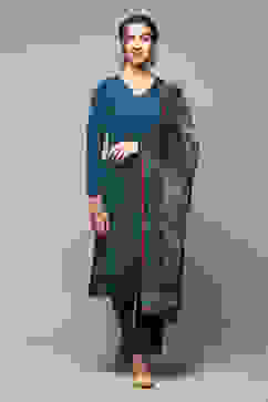 Peacock Blue Acrylic Straight Kurta Pants Suit Set image number 7