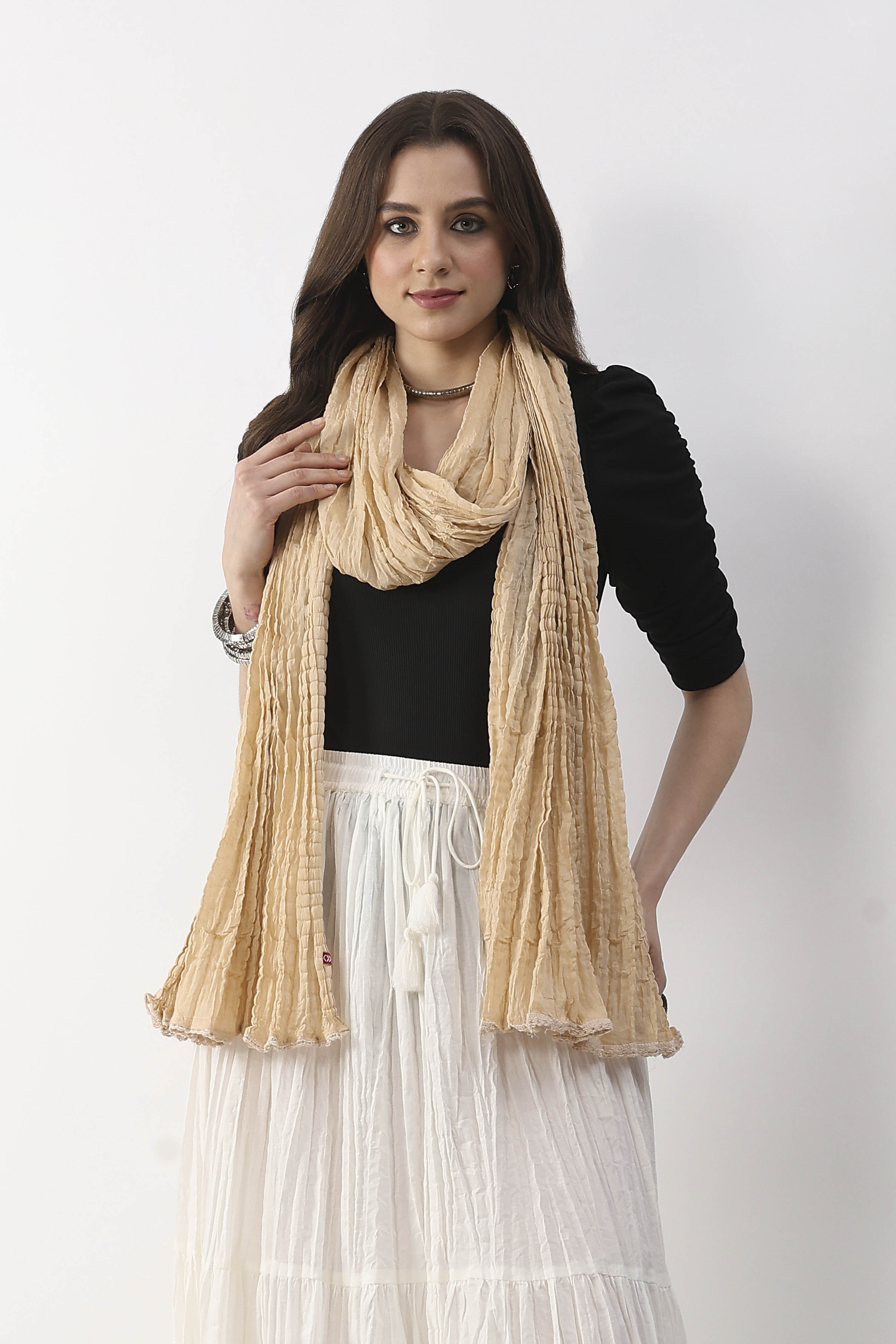 Beige Cotton Dupatta image number 5