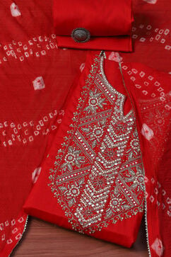 Red Cotton Unstitched Suit set image number 0