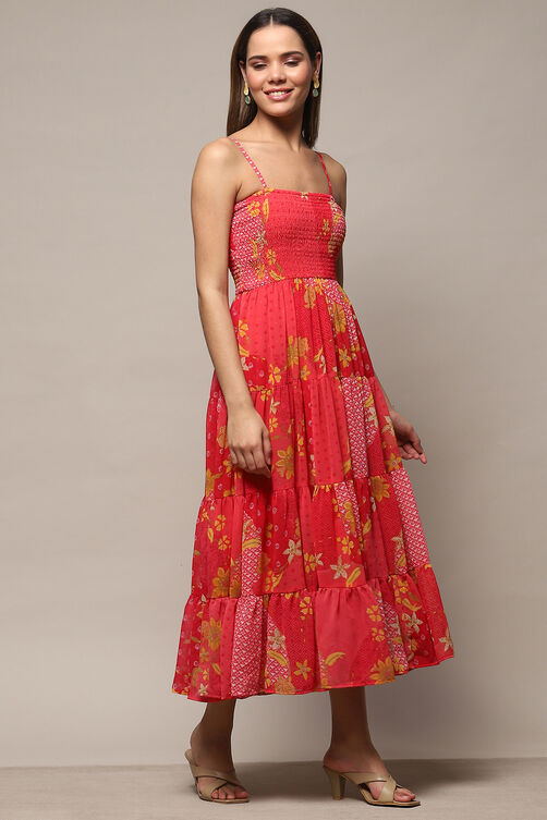 Coral Polyester Tiered Dress image number 4