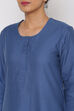 Blue Cotton Linen Solid Kurti image number 1