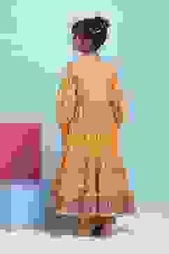 Orange Cotton Printed Tiered Suit Set image number 4