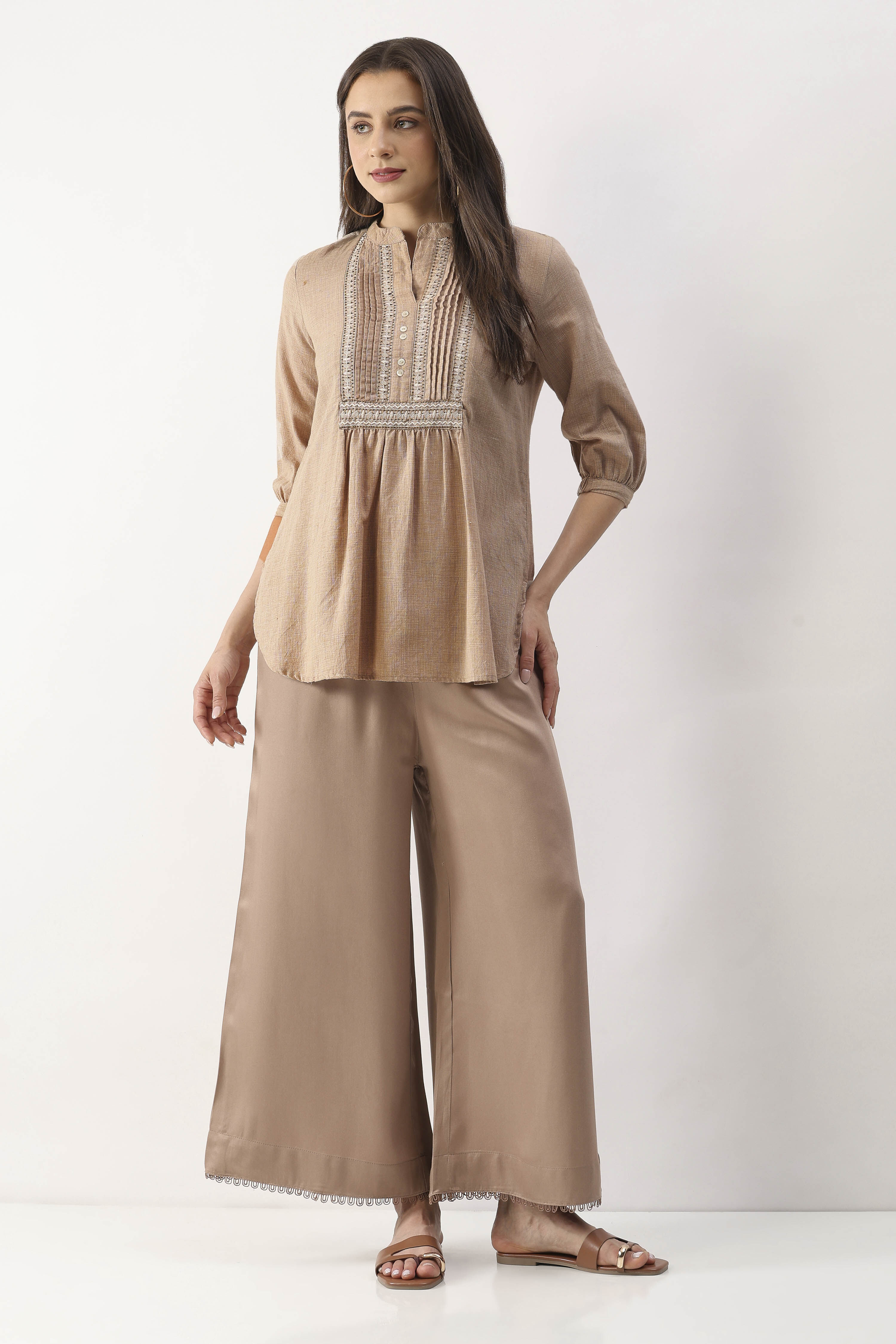 Nude Viscose Rayon Flared Palazzo image number 0