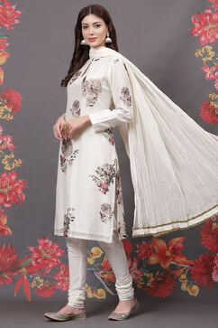 Rohit Bal Off White Cotton Silk Straight Printed Suit Set image number 7