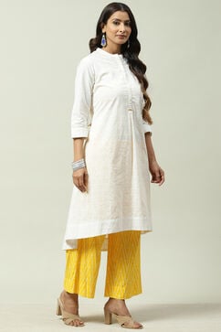 White and Yellow Cotton A - Line Kurta Cropped Palazzo Suit Set image number 5