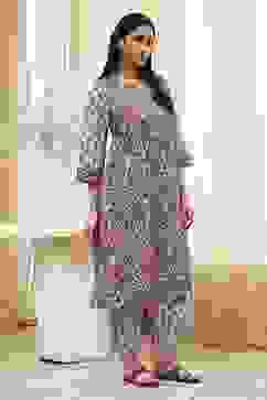 Blue and Pink Cotton Printed Straight Kurta Set image number 5