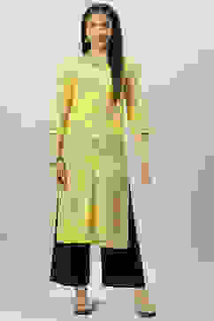 Yellow Rayon Front Open Printed Kurta image number 5