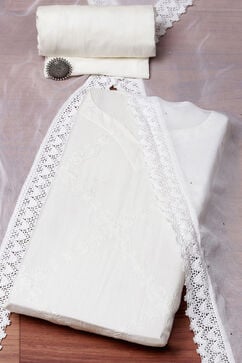 Off White Cotton Printed Unstitched Suit Set image number 0