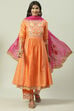 Orange Pink Cotton Silk Flared Kurta Palazzo Suit Set