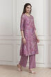 Lavender Floral Printed Straight Kurta Set image number 5
