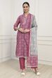 Pink Silk Blend Printed Unstitched Suit Set image number 1