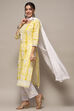 Yellow Cotton Unstitched Suit set image number 5