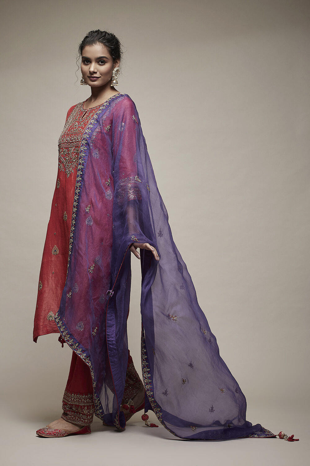 Red Cotton Straight Suit Set image number 3