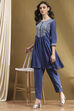 Indigo Cotton Printed Gathered Kurta Set image number 0