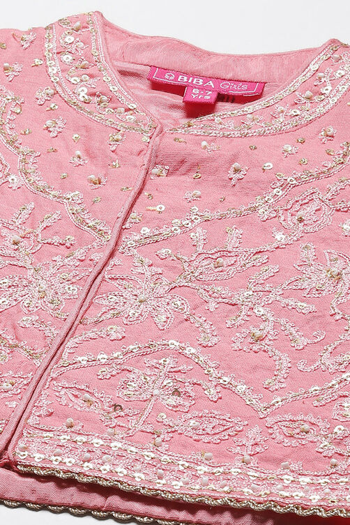 Coral Pink Art Silk Anarkali Kurta Churidar Suit Set image number 1