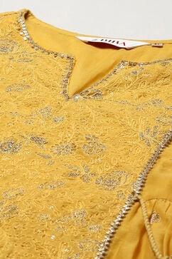 Yellow Cotton Silk Gathered Kurta Palazzo Suit Set image number 1