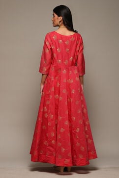Pink Cotton Blend Flared Printed Dress image number 4