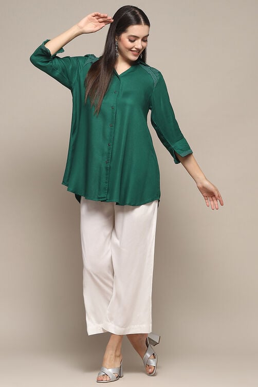 Green LIVA Straight Solid Shirt image number 0