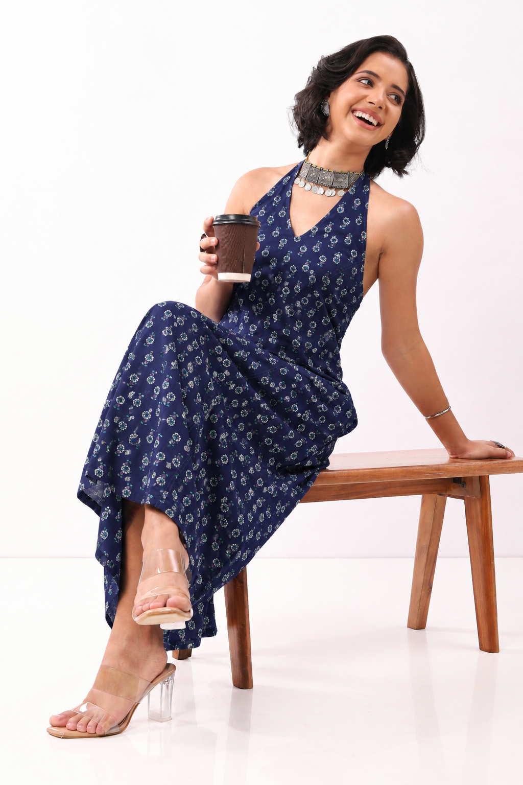 Blue Cotton Kalidar Dress image number 4