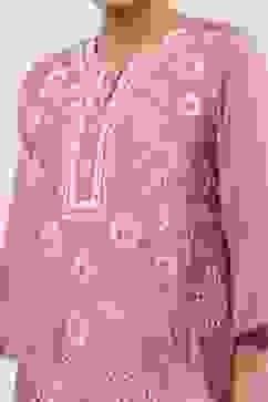 Pink Schiffli Embroidery Straight Suit Set image number 1